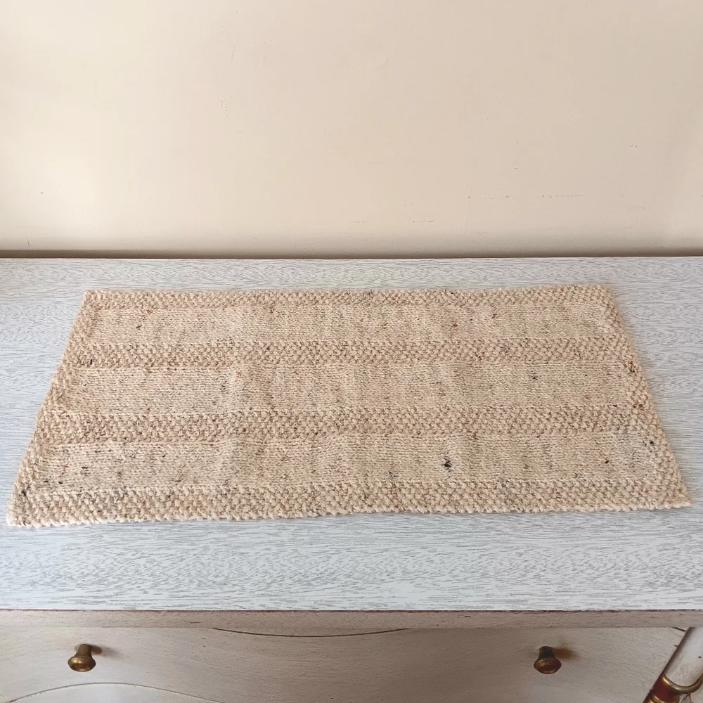 Handmade Handknit Oatmeal Textured Stripe Cotton Blend Short Table Runner